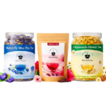 BrewPeaks Herbal Tea Combo (3-in-1) – Butterfly Pea Flower, Hibiscus & Chamomile (25g Each) | Skin Glow, Weight Loss & Better Sleep | 100% Natural, Caffeine-Free Detox Tea | Flower Based Tea in Reusable PET Jars