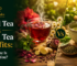Comparison of herbal tea and green tea with natural ingredients, fresh herbs, and premium wellness beverages.
